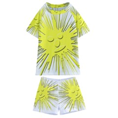 Smilie Sun Emoticon Yellow Cheeky Kids  Swim Tee And Shorts Set