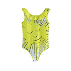 Smilie Sun Emoticon Yellow Cheeky Kids  Frill Swimsuit