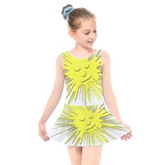 Smilie Sun Emoticon Yellow Cheeky Kids  Skater Dress Swimsuit by HermanTelo