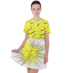 Smilie Sun Emoticon Yellow Cheeky Short Sleeve Shoulder Cut Out Dress 