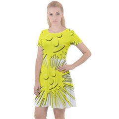 Smilie Sun Emoticon Yellow Cheeky Cap Sleeve Velour Dress 