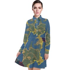 Map Geography World Long Sleeve Chiffon Shirt Dress