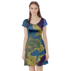 Map Geography World Short Sleeve Skater Dress