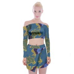 Map Geography World Off Shoulder Top With Mini Skirt Set