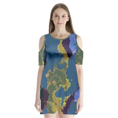 Map Geography World Shoulder Cutout Velvet One Piece by HermanTelo