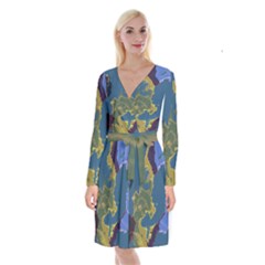 Map Geography World Long Sleeve Velvet Front Wrap Dress by HermanTelo