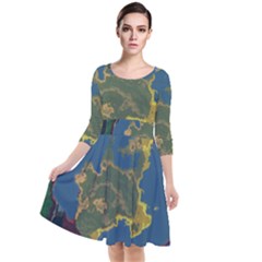 Map Geography World Quarter Sleeve Waist Band Dress