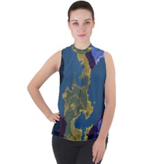 Map Geography World Mock Neck Chiffon Sleeveless Top