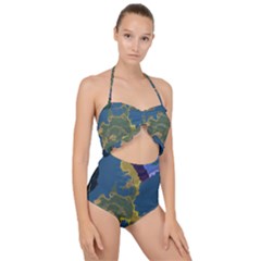 Map Geography World Scallop Top Cut Out Swimsuit