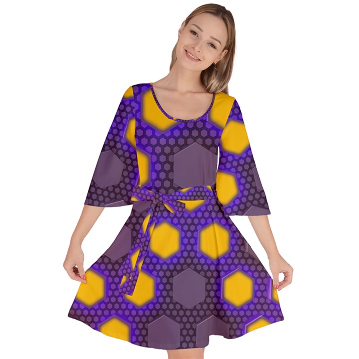 Communication Network Digital Velour Kimono Dress