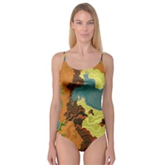 Map Geography World Yellow Camisole Leotard 