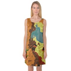 Map Geography World Yellow Sleeveless Satin Nightdress