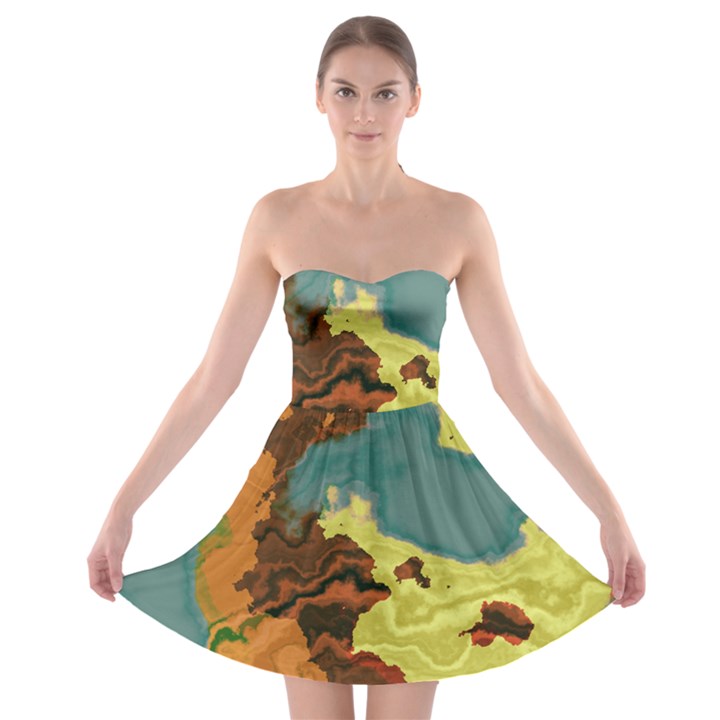 Map Geography World Yellow Strapless Bra Top Dress