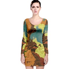 Map Geography World Yellow Long Sleeve Velvet Bodycon Dress