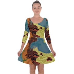 Map Geography World Yellow Quarter Sleeve Skater Dress