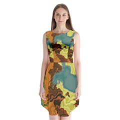 Map Geography World Yellow Sleeveless Chiffon Dress  