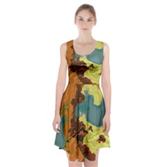 Map Geography World Yellow Racerback Midi Dress