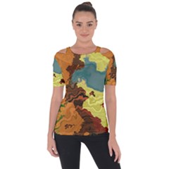 Map Geography World Yellow Shoulder Cut Out Short Sleeve Top