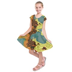 Map Geography World Yellow Kids  Short Sleeve Dress