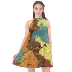 Map Geography World Yellow Halter Neckline Chiffon Dress  by HermanTelo