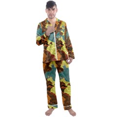 Map Geography World Yellow Men s Satin Pajamas Long Pants Set