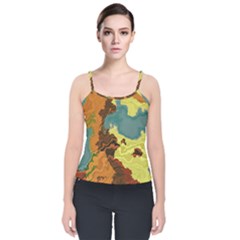 Map Geography World Yellow Velvet Spaghetti Strap Top