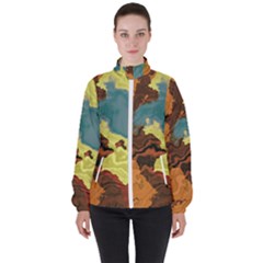 Map Geography World Yellow Women s High Neck Windbreaker