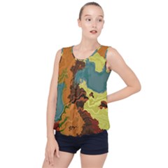 Map Geography World Yellow Bubble Hem Chiffon Tank Top