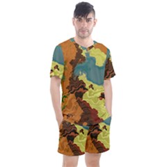 Map Geography World Yellow Men s Mesh Tee And Shorts Set