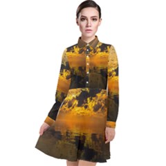 Sunset Reflection Birds Clouds Sky Long Sleeve Chiffon Shirt Dress