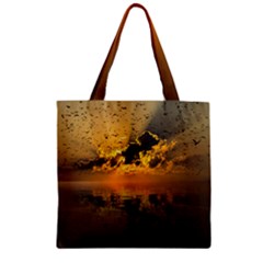 Sunset Reflection Birds Clouds Sky Zipper Grocery Tote Bag by HermanTelo