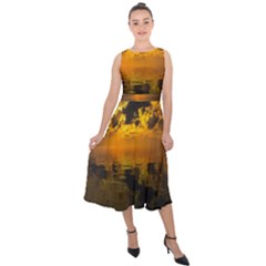 Sunset Reflection Birds Clouds Sky Midi Tie-back Chiffon Dress by HermanTelo