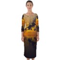 Sunset Reflection Birds Clouds Sky Quarter Sleeve Midi Bodycon Dress View1