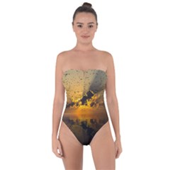 Sunset Reflection Birds Clouds Sky Tie Back One Piece Swimsuit