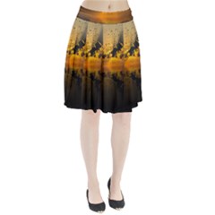 Sunset Reflection Birds Clouds Sky Pleated Skirt