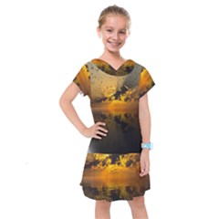 Sunset Reflection Birds Clouds Sky Kids  Drop Waist Dress