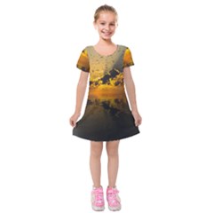 Sunset Reflection Birds Clouds Sky Kids  Short Sleeve Velvet Dress