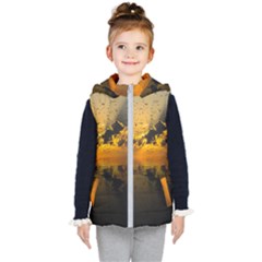 Sunset Reflection Birds Clouds Sky Kids  Hooded Puffer Vest by HermanTelo