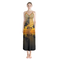 Sunset Reflection Birds Clouds Sky Button Up Chiffon Maxi Dress