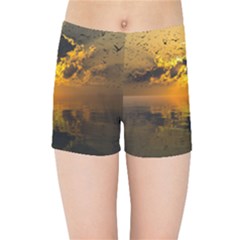 Sunset Reflection Birds Clouds Sky Kids  Sports Shorts