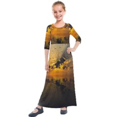 Sunset Reflection Birds Clouds Sky Kids  Quarter Sleeve Maxi Dress