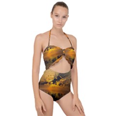 Sunset Reflection Birds Clouds Sky Scallop Top Cut Out Swimsuit by HermanTelo