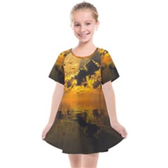 Sunset Reflection Birds Clouds Sky Kids  Smock Dress