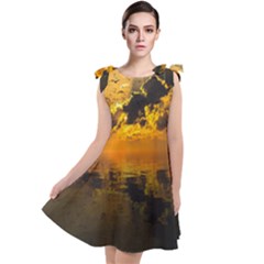 Sunset Reflection Birds Clouds Sky Tie Up Tunic Dress