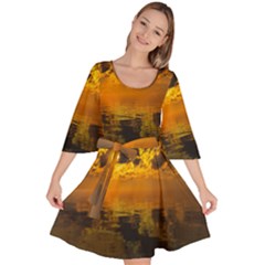 Sunset Reflection Birds Clouds Sky Velour Kimono Dress