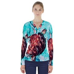 Tortoise Marine Animal Shell Sea V-neck Long Sleeve Top