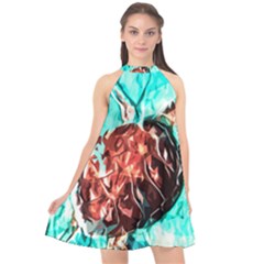 Tortoise Marine Animal Shell Sea Halter Neckline Chiffon Dress 