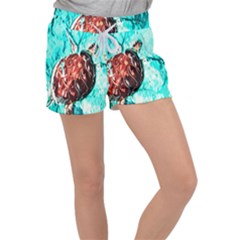 Tortoise Marine Animal Shell Sea Women s Velour Lounge Shorts by HermanTelo