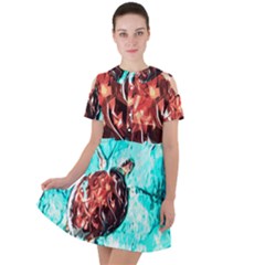 Tortoise Marine Animal Shell Sea Short Sleeve Shoulder Cut Out Dress 