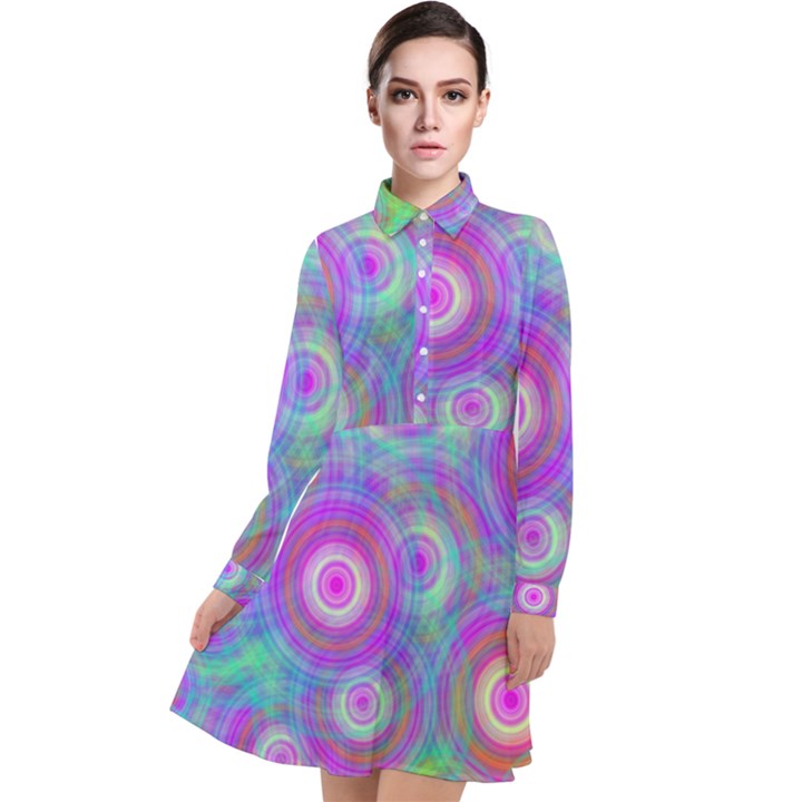 Circle Colorful Pattern Background Long Sleeve Chiffon Shirt Dress